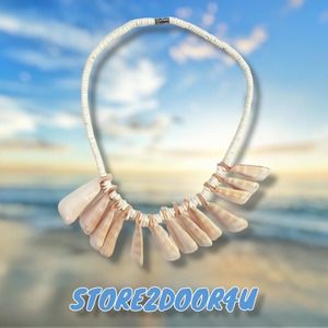 Statement Puka and Conch Shell Necklace Handcrafted Beach Necklace 18"